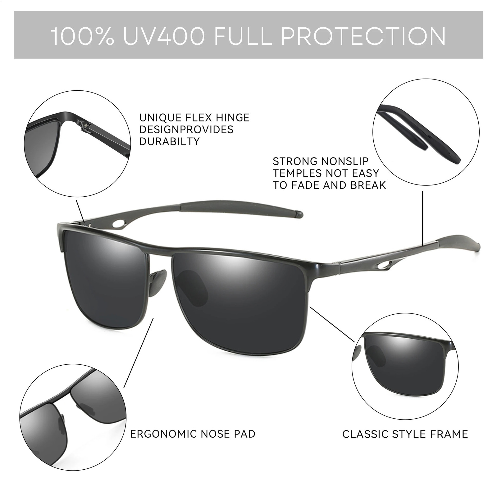 ZENOTTIC Fashion Aluminum UV400 Protection Sunglasses Fashion Polarized Sun Glasses for Fishing Hiking Golf Driving Unisex 241228