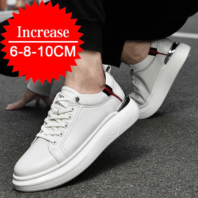 Mens Genuine Leather Sneakers Elevator Shoes Invisible Breathable Heightening 810cm Casual Fashion 241223
