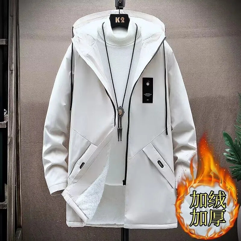 2024 Winter Fashion Plus Fleece Thickened Warm Long Trench Coat Mens Casual Loose Large Size High Quality Hooded M4XL 241220