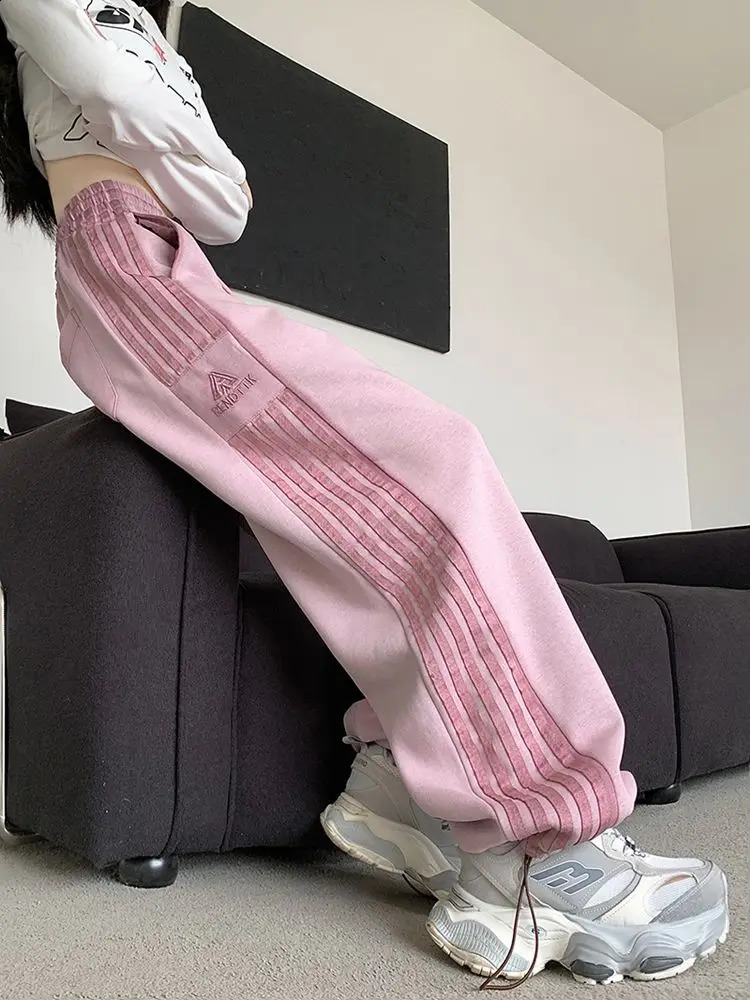 American Gray Sweatpants Women Autumn Winter High-waisted Casual Striped Sweatpants Small People Loose Slimming Wide-leg Pants 241220