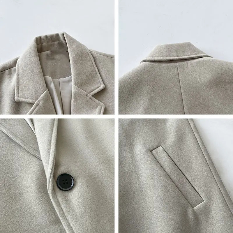 Spring Autumn Mens Wool Business Casual Trend Male Trench Coat Windbreaker Streetwear Waistcoat Jacket Men Overcoat Overalls 241220