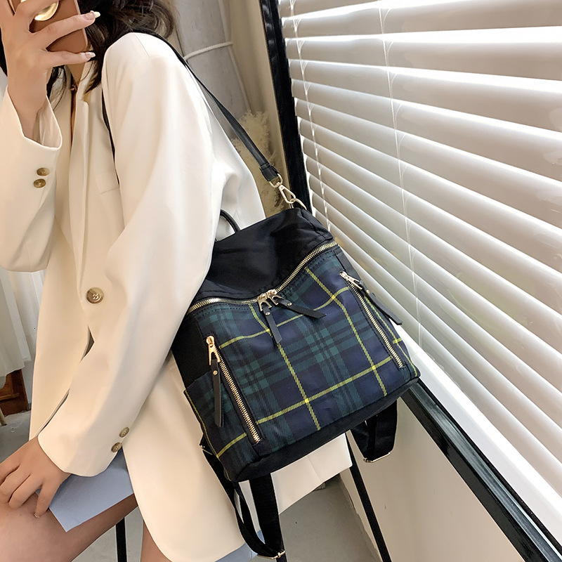 Checkered women, new Korean fashion canvas, large capacity for travel, women's Oxford cloth backpack
