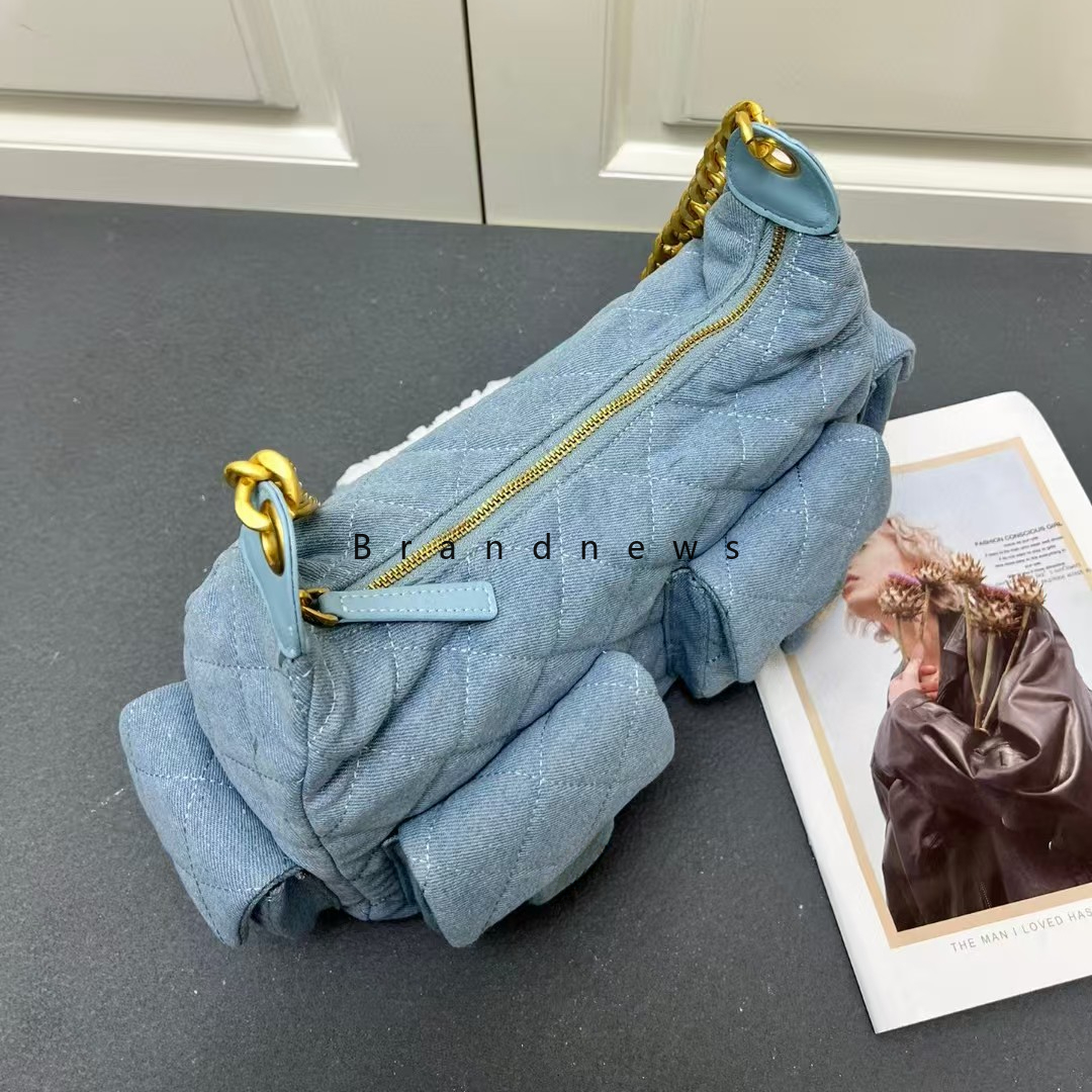 Denim Shoulder For Women: Underarm With Wide Chain, 4 Pockets, Large Capacity, Vintage Designer Hobo Sg Bag