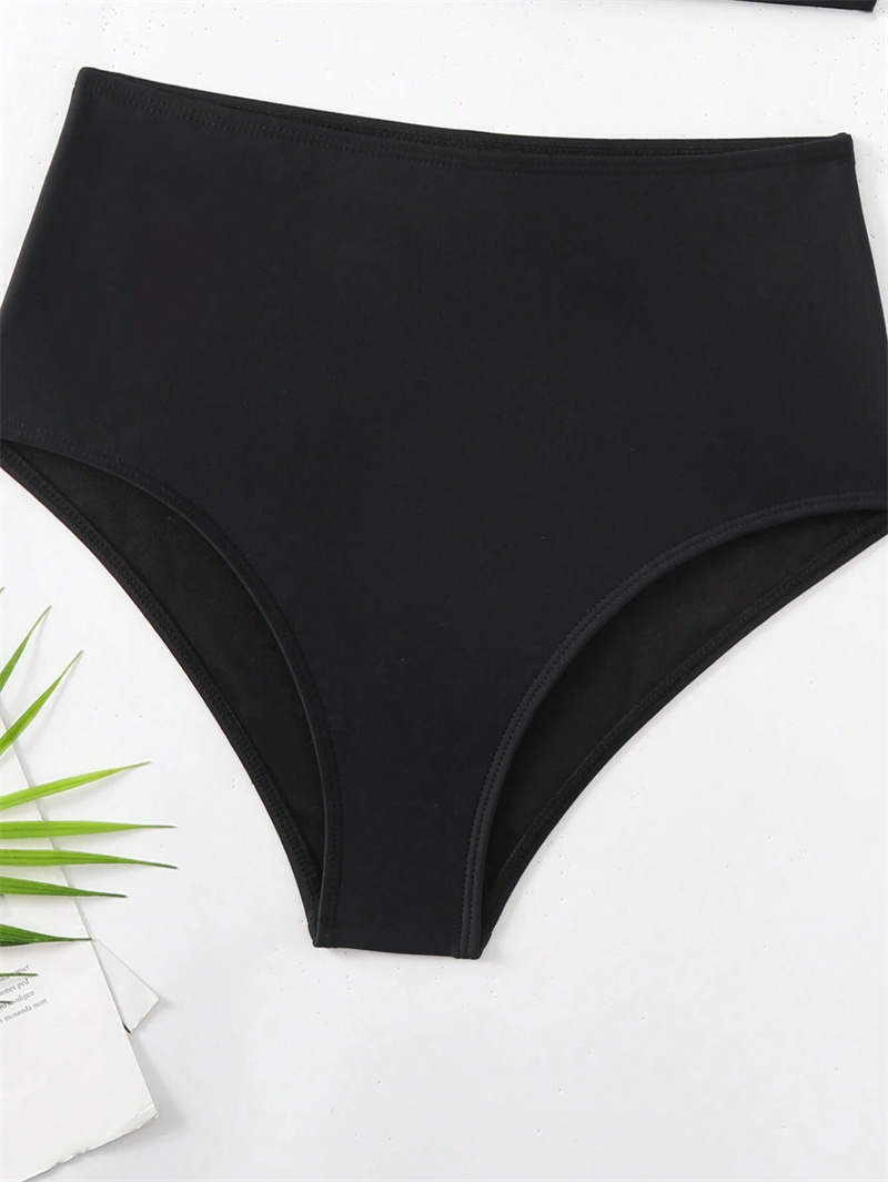 Retro High Waist Bikini Women Rhinestone Torus Decor One Shoulder Swimwear Ladies Vintage Bikinis Set Black Two Piece Swimsuit Beach Bather Bathing Su