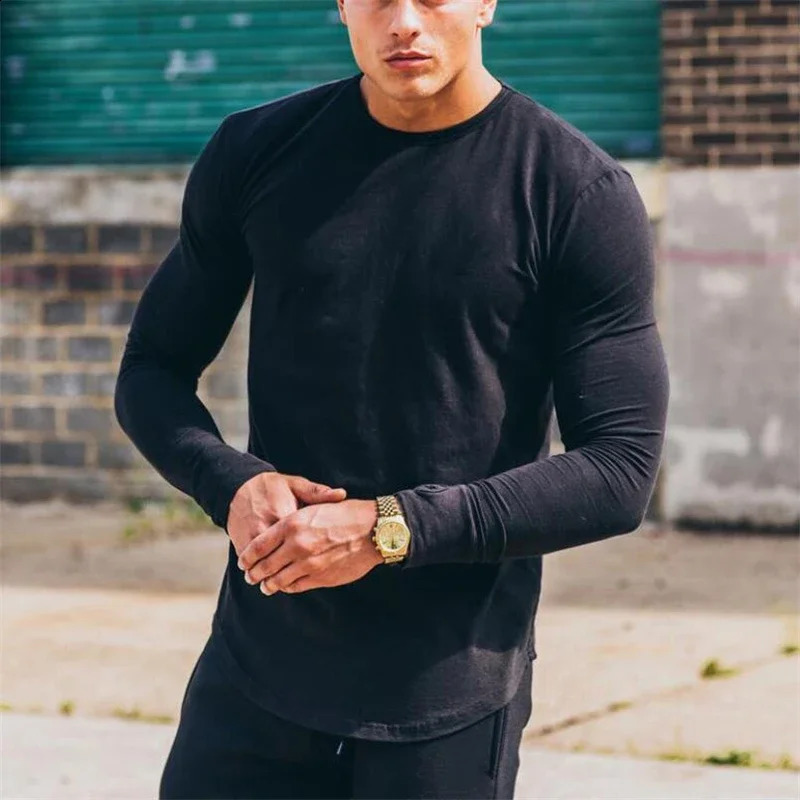 Plain Cotton Breathable Long Sleeve Clothing Gym Fitness Bodybuilding Sport Tshirts Mens Workout Casual Slim Fit Autumn Shirts 241223