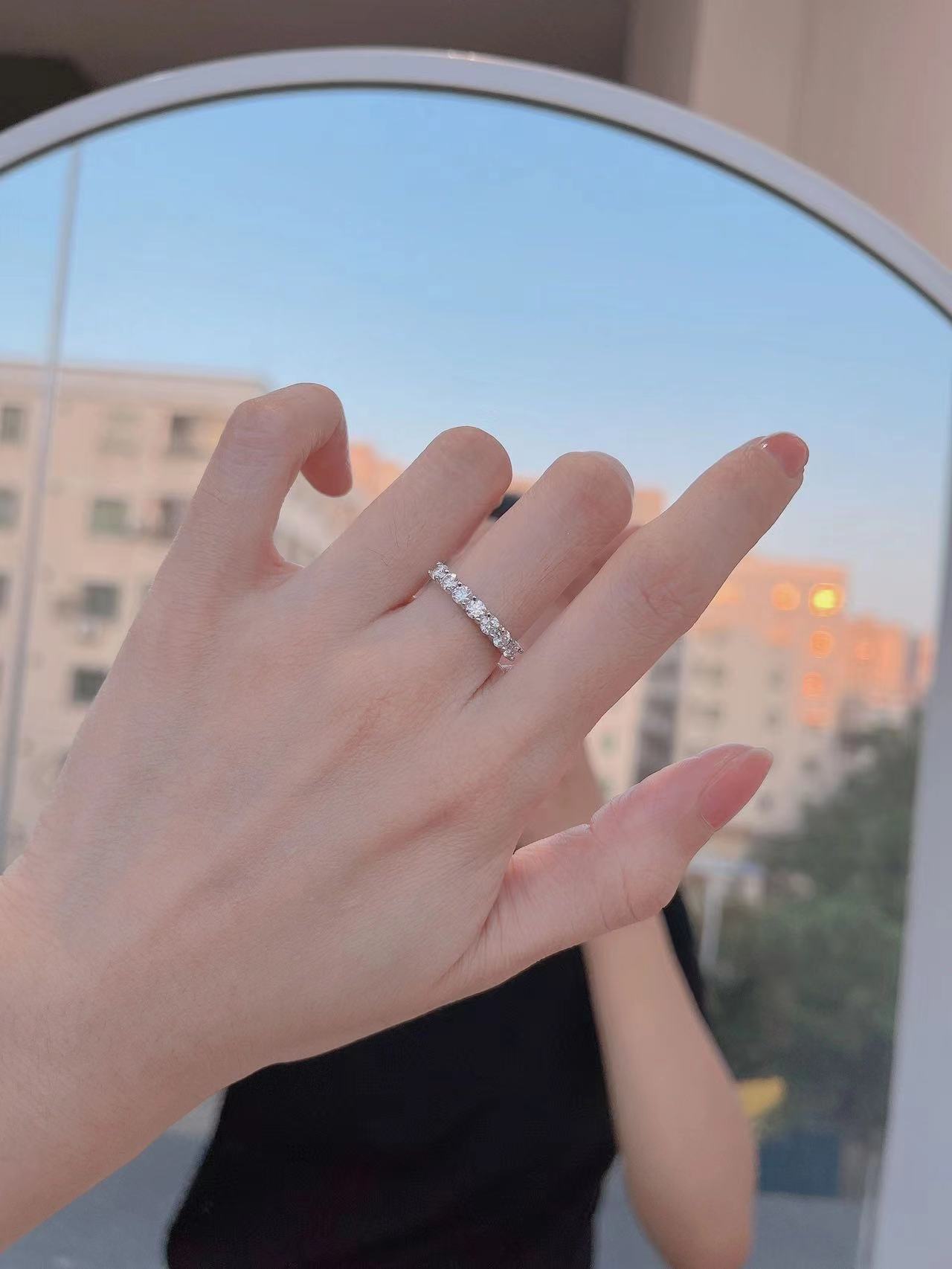 925 silver copper plated women's all moissanite diamond engagement seven princess ring