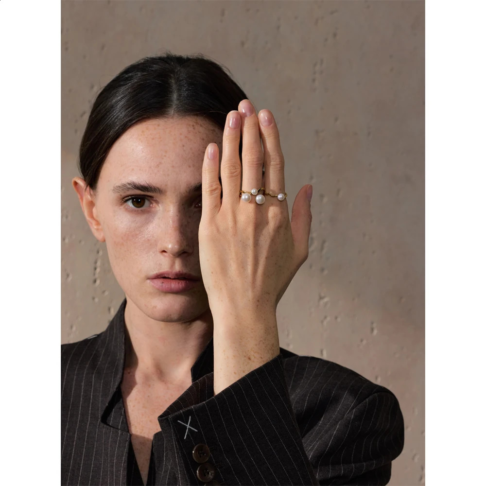 Yhpup 6789 High Quality Natural Pearl Exquisite Fashion Adjustable Ring 18K Gold PVD Plated Stainless Steel Unique Jewelry Gift 241225