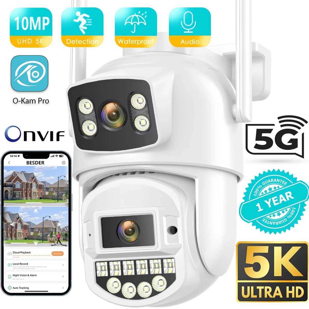 10MP 5K Wifi Surveillance Camera 8M Dual Lens AI Human Detect Auto-cruise P2P 5Ghz Wifi Wireless Outdoor Security PTZ IP CameraXJ241228