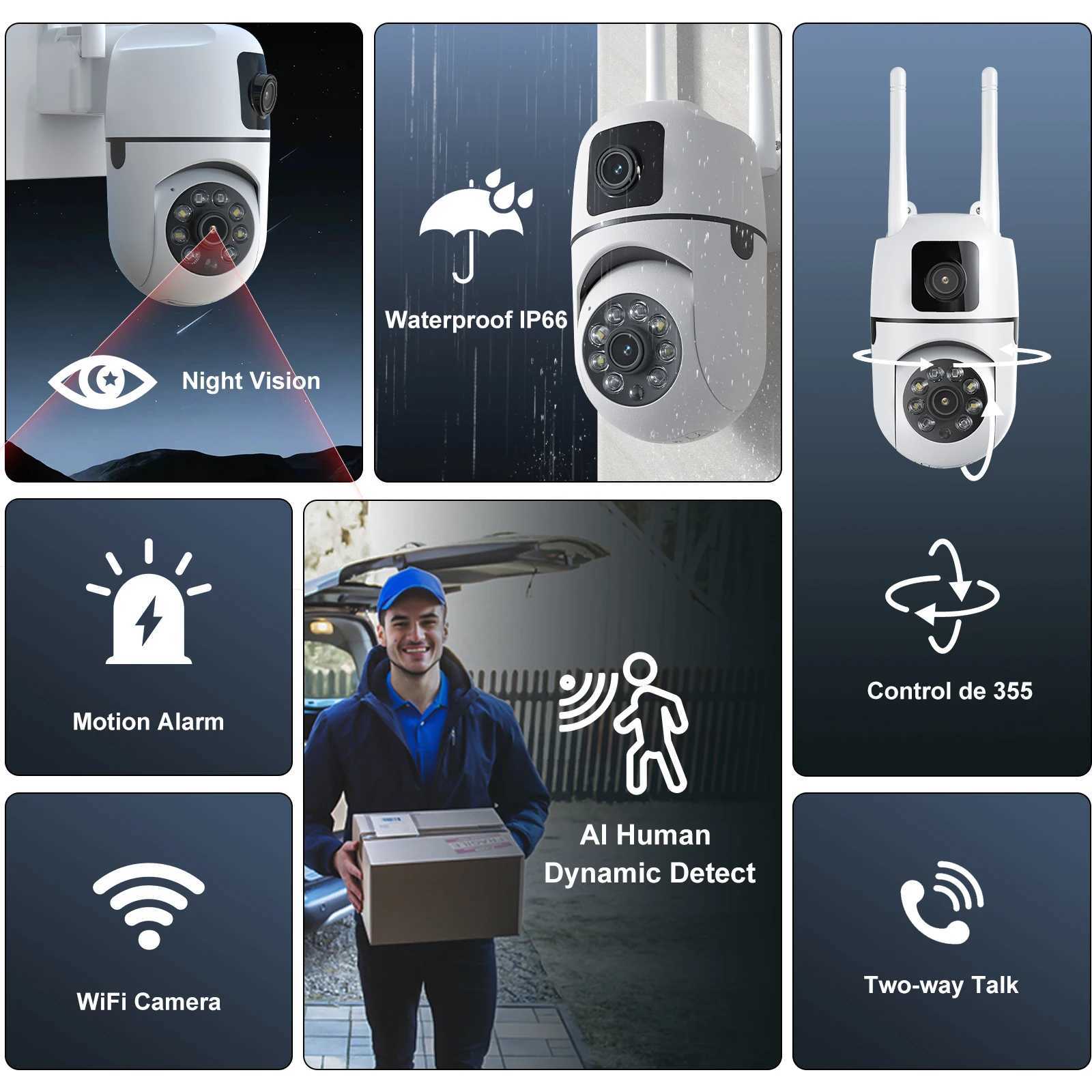 4K 8MP PTZ WiFi Surveillance Camera Dual Lens 4X Digital Zoom AI Human Detect Outdoor Night Vision CCTV Surveillance IP CameraXJ241228