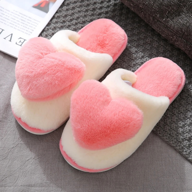 Autumn Winter Women Heart Shaped Home Slippers Ladies Fashion Indoor Warm Fluffy Slides Females Cute Casual Nonslip Plush Shoes 241223