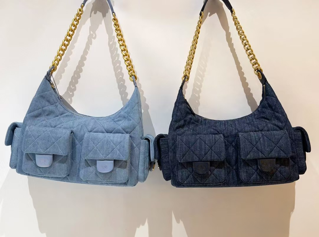 Denim Shoulder For Women: Underarm With Wide Chain, 4 Pockets, Large Capacity, Vintage Designer Hobo Sg Bag