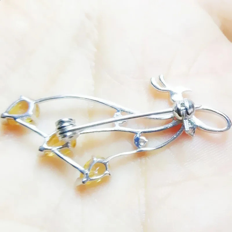 Natural real citrine brooch pins 925 sterling silver brooch 0.4CT*3pcs gemstone Peacock style jewelry C9021011 241227