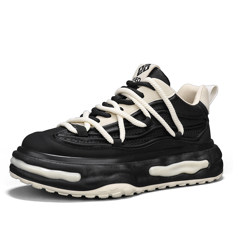 Men Sports Fashion Thick Sole Chunky Shoes Versatile NEW Niche Design Running Training Triple Black Beige Blue Free shipping