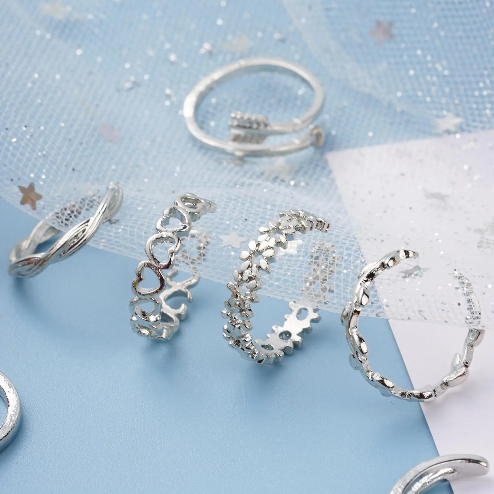 12pcs Toe Ladies Adjustable Rings Summer Fashion Foot Beach Open Barefoot Finger Cute Heart Feather Jewelry 241225