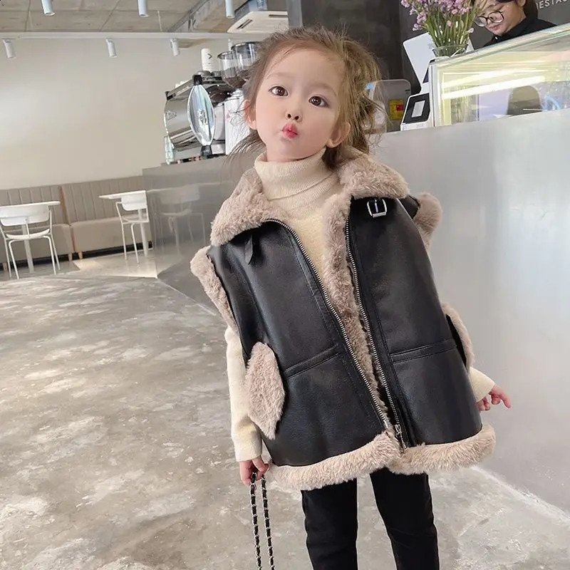 Girls Jacket Leather Vest Fashion Kids Coats French Children Outerwear Spring Autumn 22-046 241230