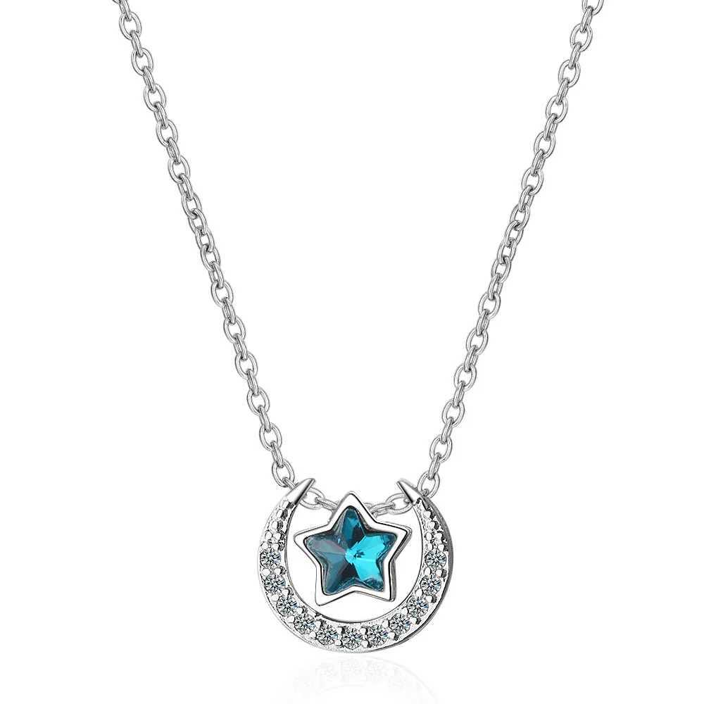 925 Silver Star Crystal Moon Blue Aesthetic Necklace Womens Luxury Jewelry Wholesale Accor Trend 2024 W241230