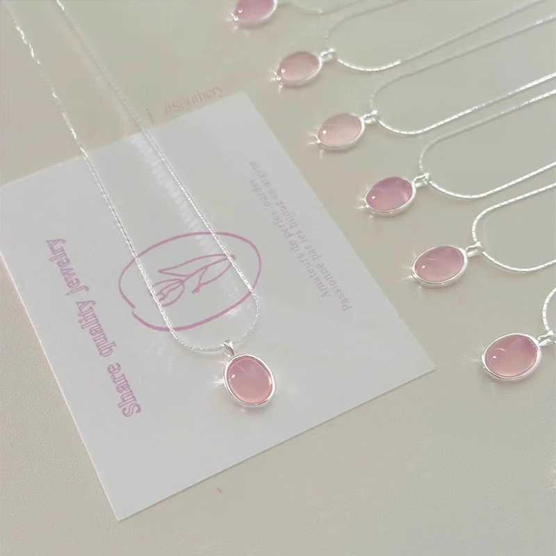 925 sterling silver pink crystal moonstone necklace suitable for womens fashion and simple oval pendant Collaone chain party jewelry W241230