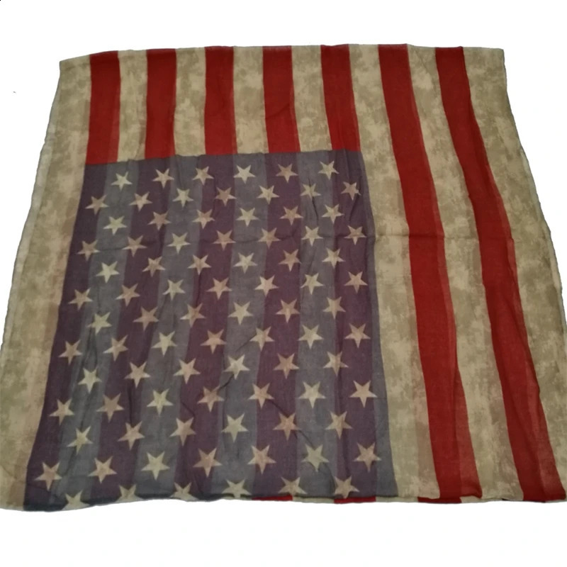 Vintage American Flag Scarf Women Soft Viscose Ring USA Festival Celebrate Shawl Femme Snood Neckerchief 241228