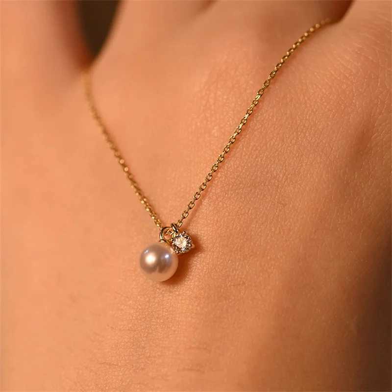 925 sterling silver gold-plated 14K gold shell pearl zircon pendant necklace suitable for womens simple French wedding jewelry decoration W241230