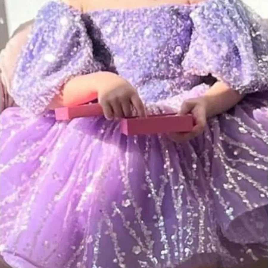 Girl's Dresses Baby girl princess sequin dress with shoulder puff sleeves baby toddler thin gauze Vestido birthday party baby costume 1-14Y Y2502