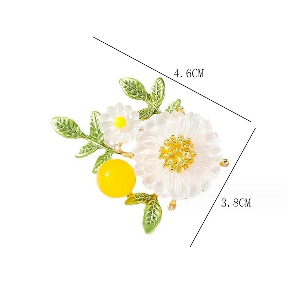 Fashion Daisy Flower Brooch Green Leaf Sunflower Lapel Pins Badge Jewelry For Jackets Backpack Scarf Hats Clothing Accessories 241230