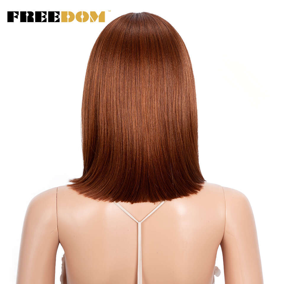 FREEDOM Straight Synthetic Short Bob Ombre Blue Ginger Wig Middle Part Lace For Black Women Cosplay Wigs