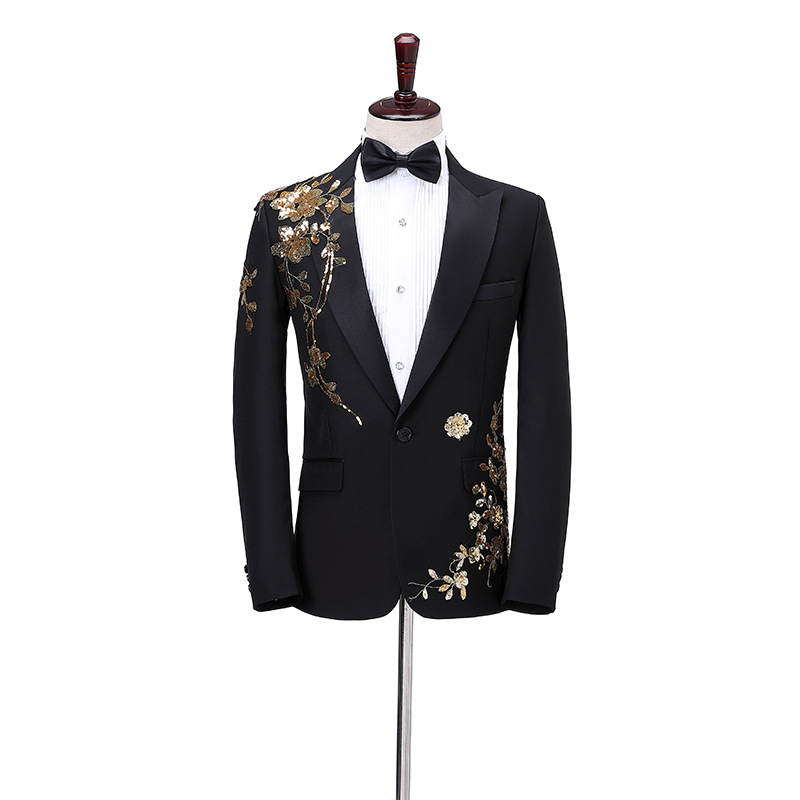 K690 Men's Sequin Performance Suit - Stage Singer & Host Attire for Adult Male Dress