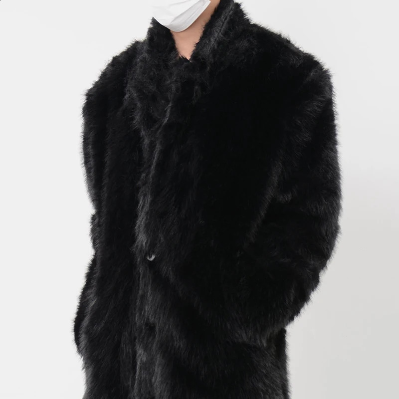 FEWQ Mens Warm Fur Coat Over Knee Plush Windbreaker Thickened Winter 2024 Solid Color Long Sleeve Male Tops Fashion 241224Z