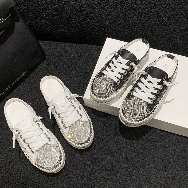 Women's Shiny Water Diamond Luxury Shoes Spring and Autumn Casual Sports Shoes Women Fashion Flat Shoes Designer Lace up Slippers Zapatos Mujer