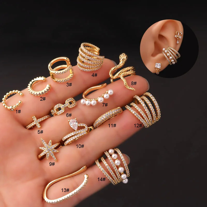 1PC Piercing Ear Clip Stainless Steel Pearl Earrings Cuffs Ring Cartilage Conch PIERC Jewelry For Women 2023 Trending 241225