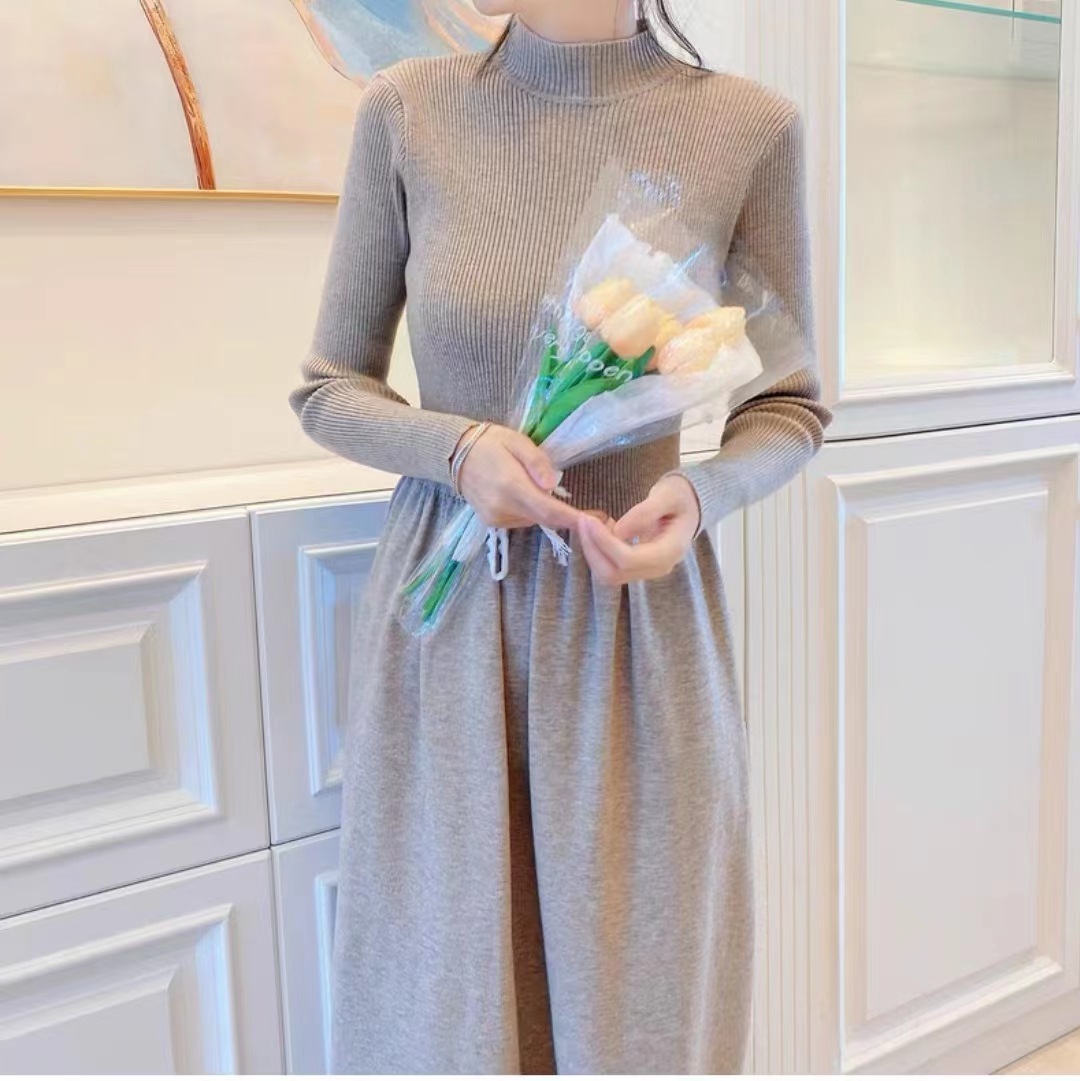 P31158 Fashionable slim fit coat bottoming inner dress female autumn and winter new Korean style knitted sweater long skirt