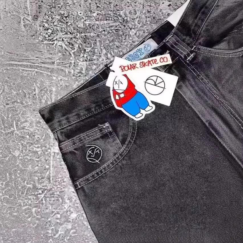 American Style Y2K Polar Big Hip Hop Embroidery Versatile Jeans Mens Casual Straight-Leg Jeans For All Seasons 241230