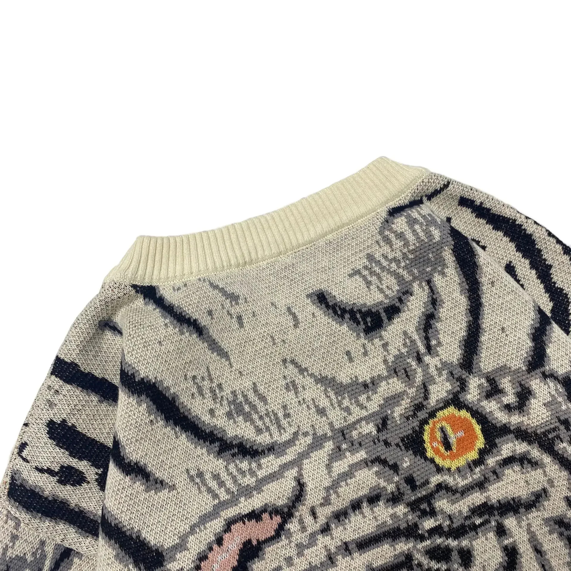 Non Kapital Vintage Jacquard Tiger Totem Round Neck Japan Retro Sweater Men's Relaxed Print Knitting Pullover Annual Jia Brand