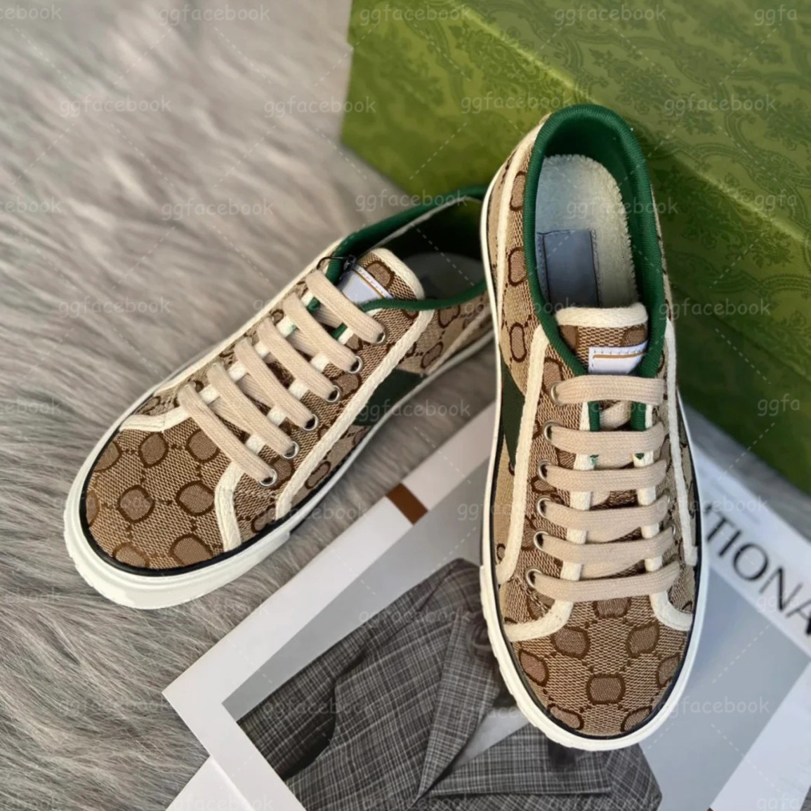 Designer Shoes Flat Sneakers Luxurys Shoe Beige Blue Washed Jacquard Denim Designers Shoes Rubber Sole Vintage Casual Sneakers 001