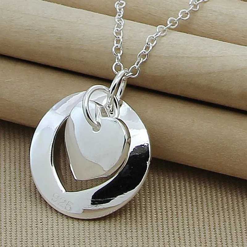 925 sterling silver heart-shaped circular pendant necklace with 18 inch chain suitable for women men weddings party charm jewelry W241230