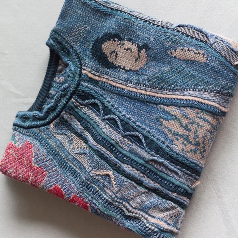 Non Kapital Hirata Hohiro Japan Ancient Heavy Old Sweater Rose Printed Portrait Men's Vintage Loose Pullover Annual Jia Brand