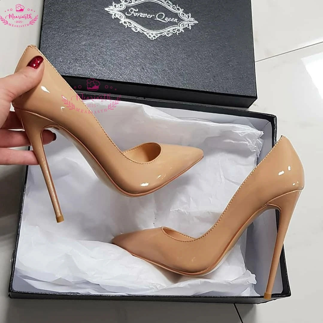 Meariasth 12cm Red Pointed Toe Pumps Stiletto high Heels women Patent Leather Shallow Dress Shoes Women Sexy Party Heels Blue 241230