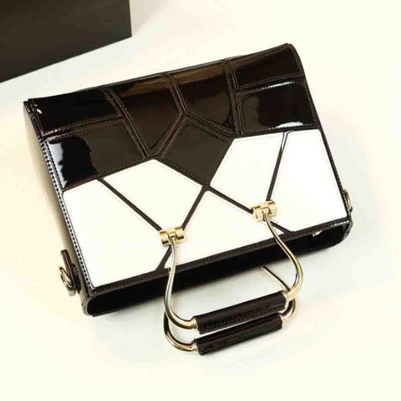 Unique Style Women Top Handle Bag High Quality Patent Leather Plaid Print Handbag Elegant Madam Dinner Purses 2023 New