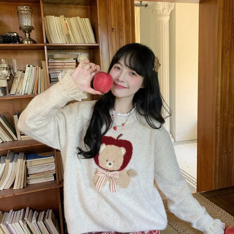 Deeptown Kawaii Sweaters Cartoon Women Harajuku Sweet Knitted Pullovers Autumn Winter Fashion Oversize Cute Aesthetics 241223