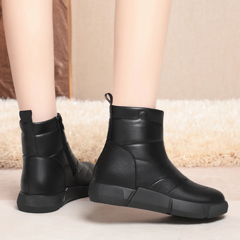 AIYUQI Snow Boots Women Large Size Non Slip Winter Boots Ladies Platform Natural Wool Women's Ankle Booties