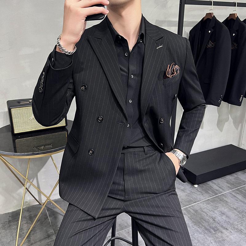 L1230Korean style slim fit khaki striped suit business formal suit groom dress