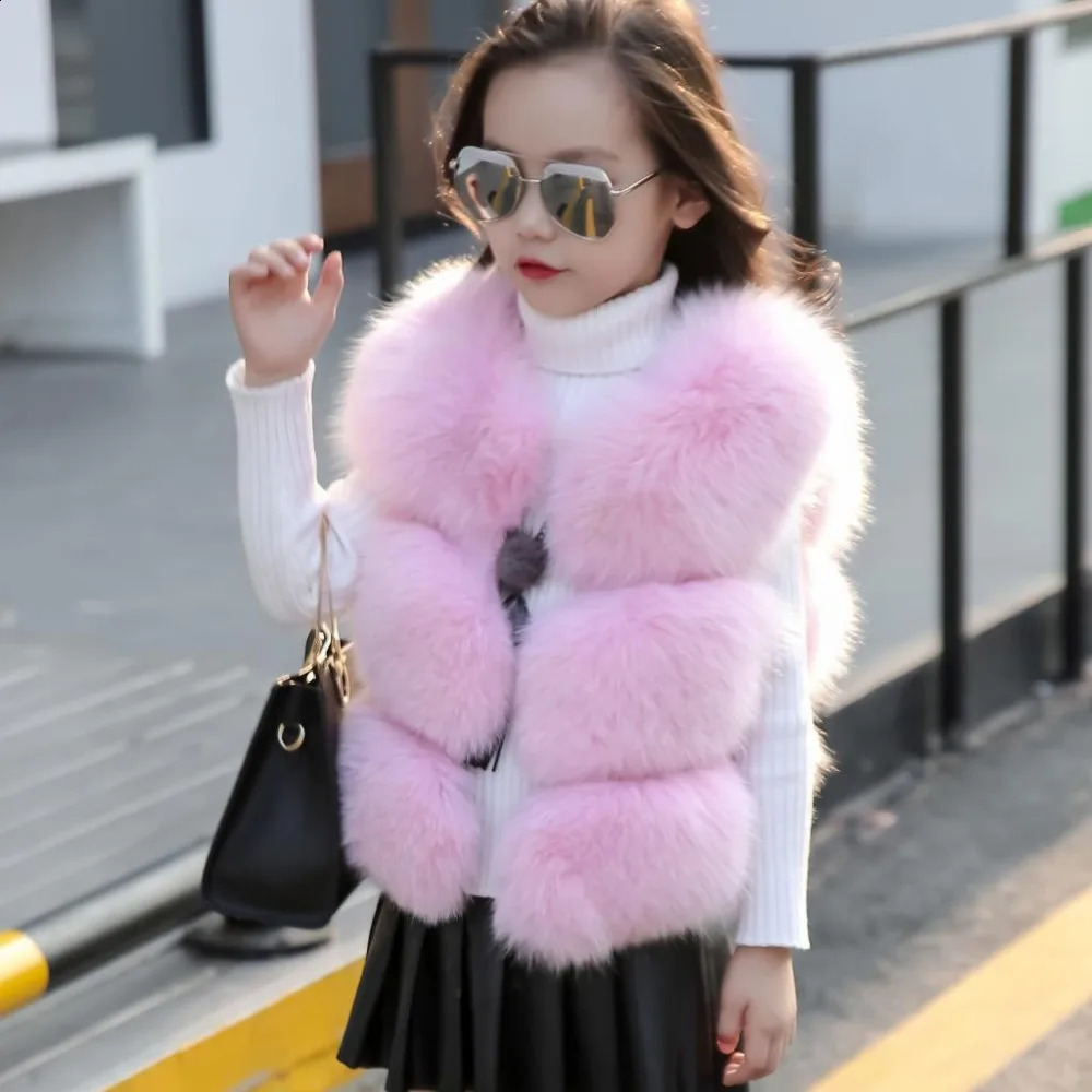 Winter Children Clothing Solid Baby Fur Vest faux Fox Fur Coat Elegant Warm Vest Parka For Girls TZ183 241230