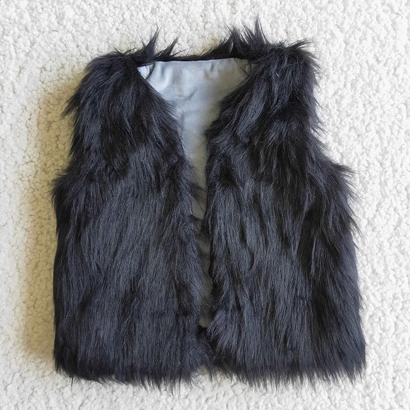 Wholesale Brown Foux Fur Baby Girl Soft Coat Sleeveless Kid Lapel Children Winter Vest Clothes Infant Boutique Toddler Clothing 241230