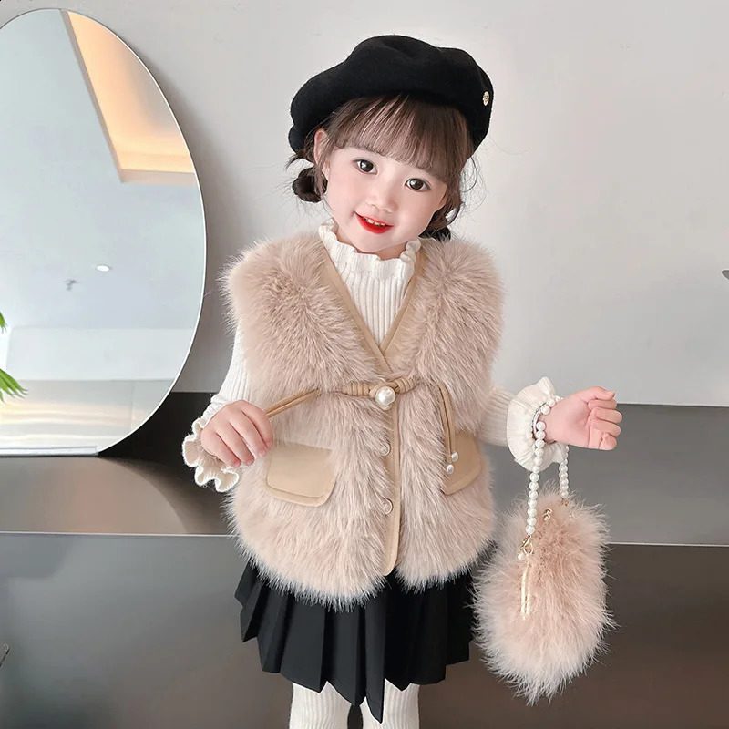Childrens Vests faux Fur Vest for Children To Wear Warm Outer Toddler Vest Toddler Girl Winter Clothes 241230