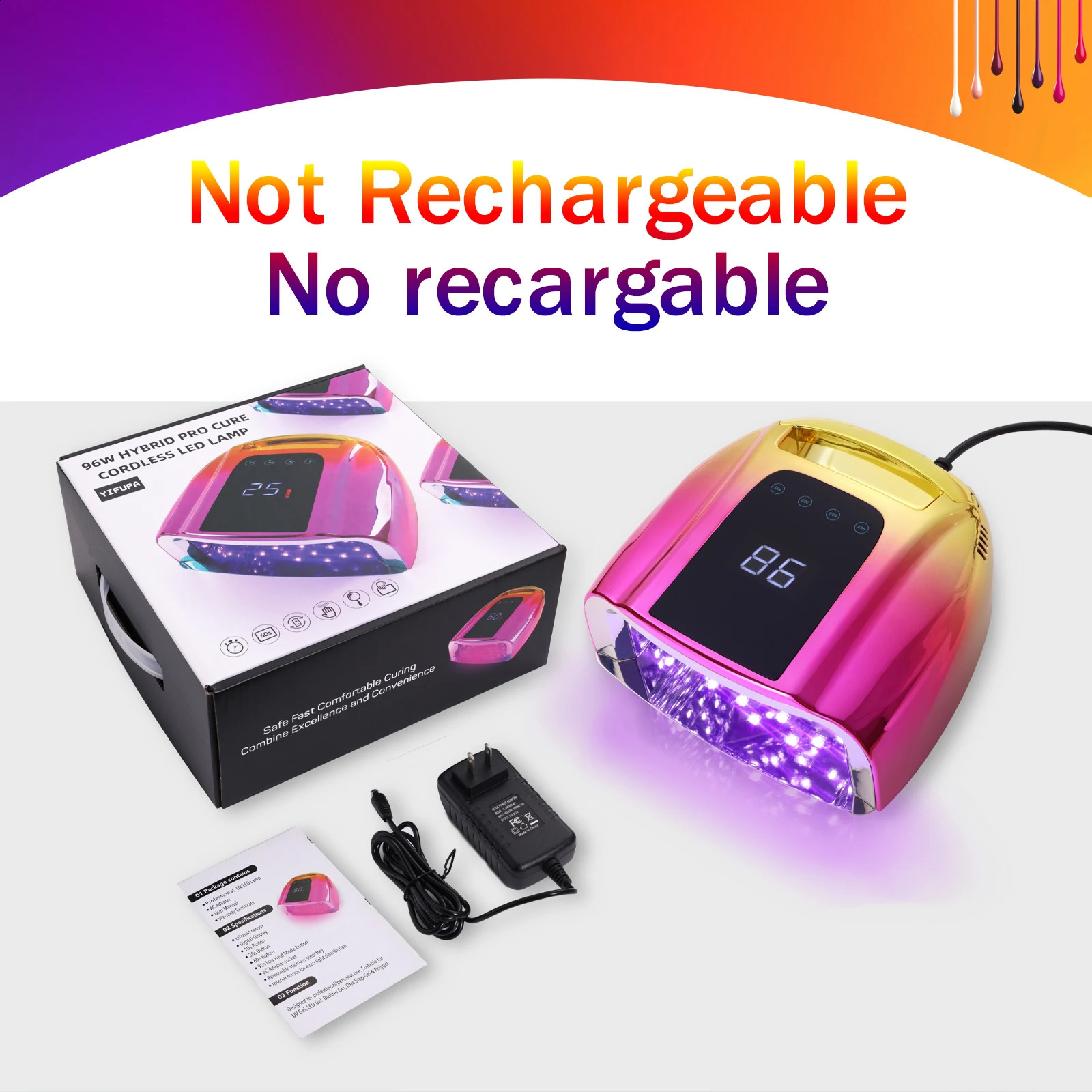 96W UV nail lamp non charging gel lamp professional LED nail lamp dryer 4 timer automatic sensor fast curing household and salon 241230