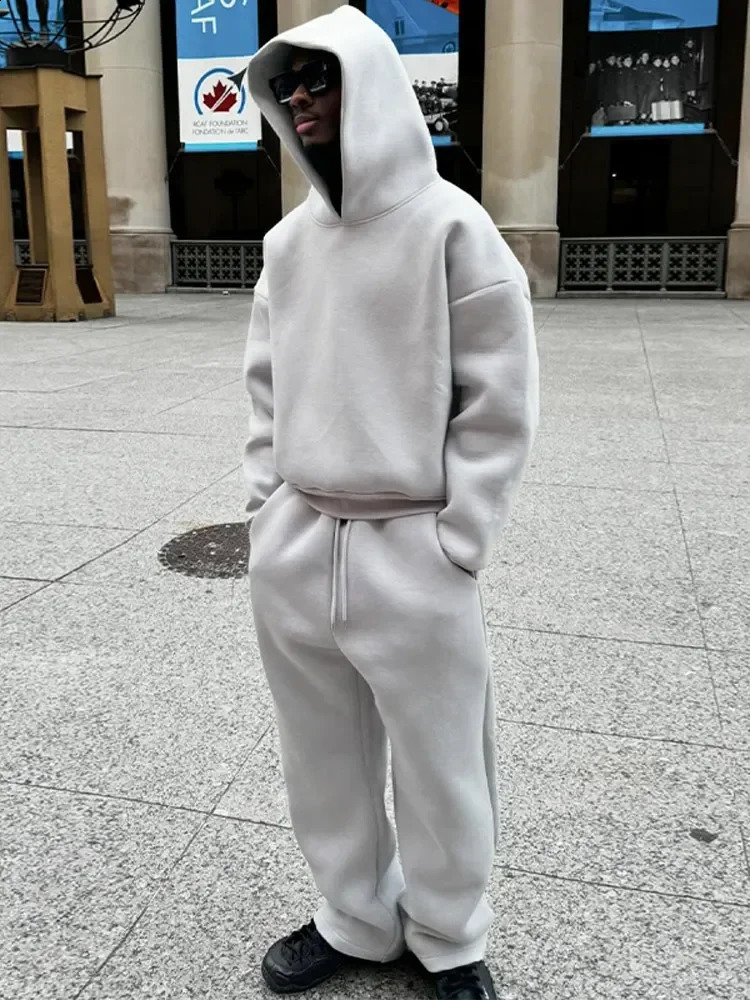 Casual Solid Couples Hooded Sweatshirt And Loose Sweatpants 2 Piece Suit Male Autumn Jogging Trousers Outfits Suits 241223