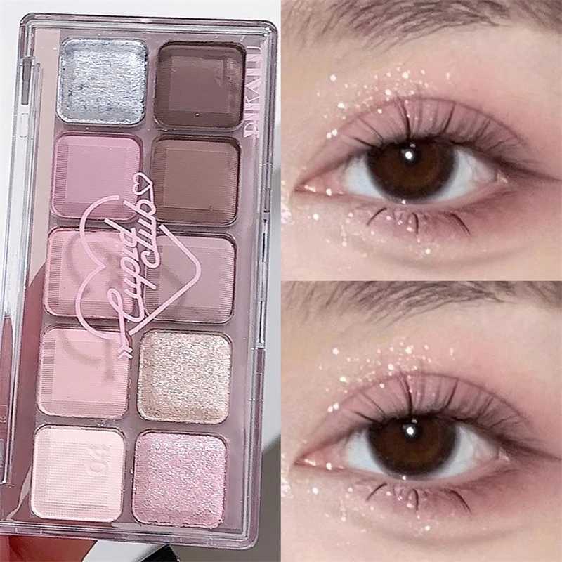 Korean Eyeshadow Palette 10Colors Matte Grey Pink Eye Shadow Long Lasting Glitter Eye Shadow Brown Earthy Color Eye Makeup PlateXJ241230
