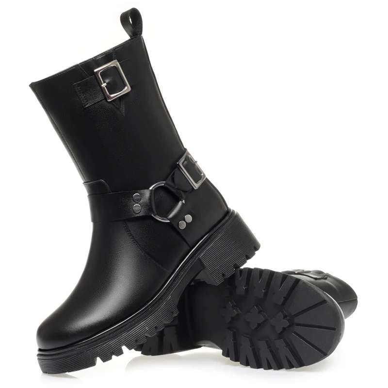 AIYUQI Women's Motorcycle Boots Winter Warm Snow Boots Female Comfortable Mid-tube Womenboots Large Size