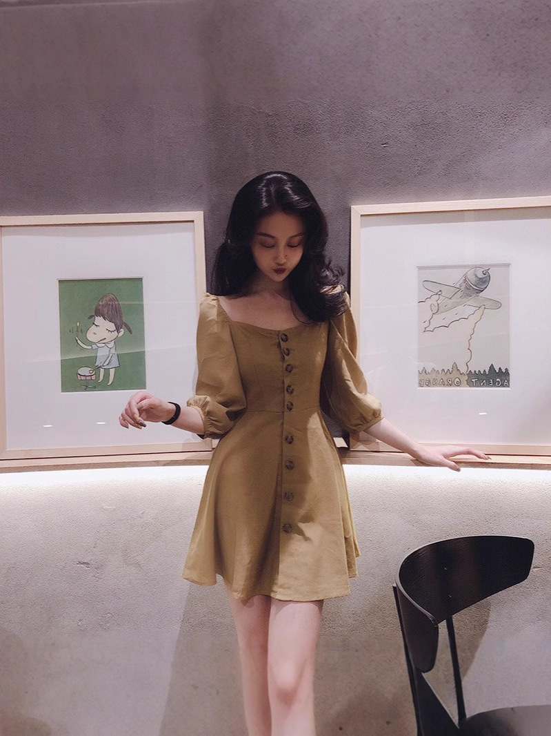 F222 Dress Women's Design Niche Oil Painting Smudge Print Slim Fit Pleated Off-Shoulder Suspender Long Dress