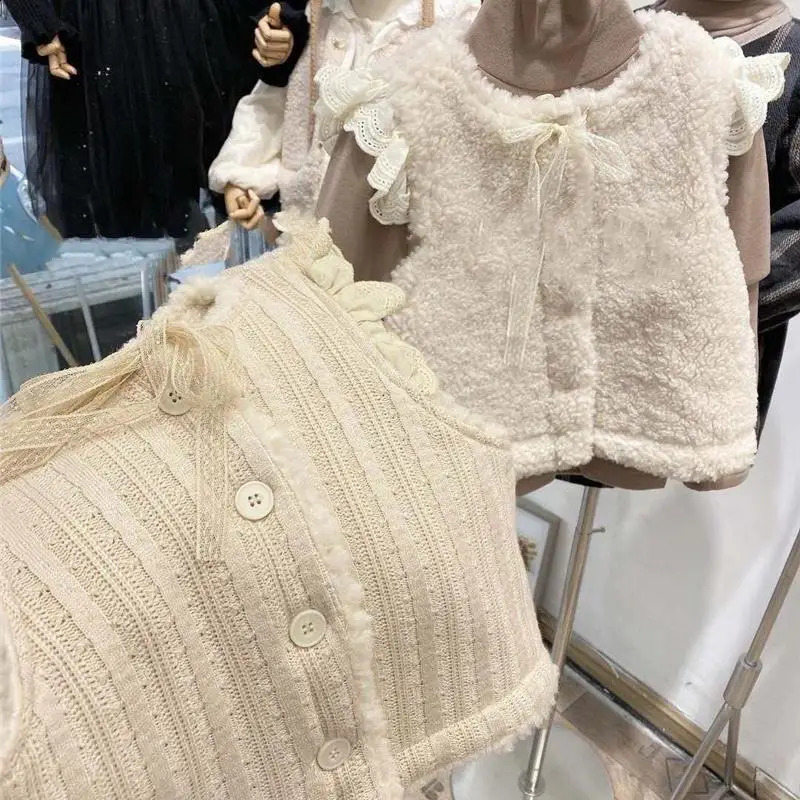 Girls Winter Warm Coat ChildrenS Lamb Fur Vest With Plush And Thick Wearing Both Sides Autumn Top Baby Kids Clothing For Girls 241230